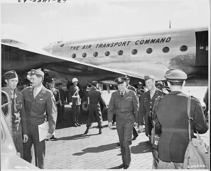 File:Gen. Brehon B. Somervall, Commanding General, Army Service Forces, center, is escorted to his car by Brig. Gen. Earl... - NARA - 198829.jpg