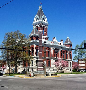 Ficheiro:Gibson_County,_IN_Courthouse_-_Southeast_Corner_&_Civil_War_Monument.jpg