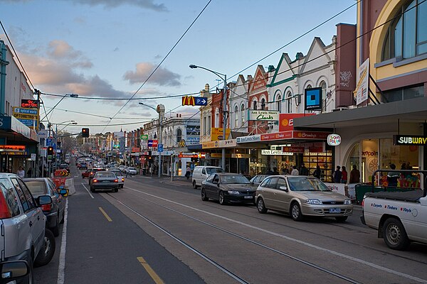 Hawthorn's Glenferrie Road shopping strip, facing north towards Kew