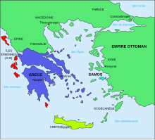 Carte montrant les différents territoires composant la Grèce actuelle en 1832.