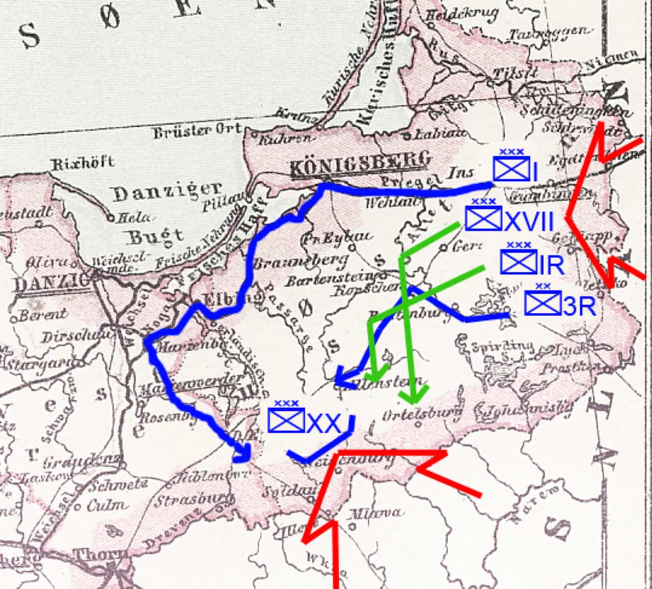 Битва при танненберге 1914 карта