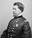 side view of curly-haired American Civil War general with no hat