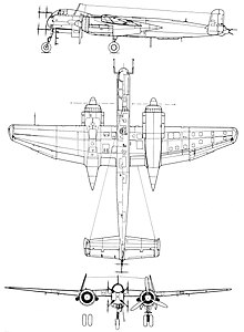3-view drawing of Heinkel He 219A-7/R1 Heinkel He 219 A-7-R1 3-view line drawing.jpg