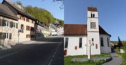 Gate i Flüh og kyrkja Hofstetten