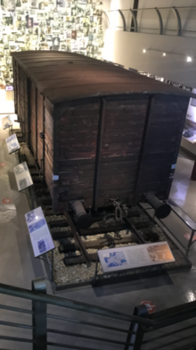 Boxcar on display at Florida Holocaust Museum Holocaust Boxcar.png