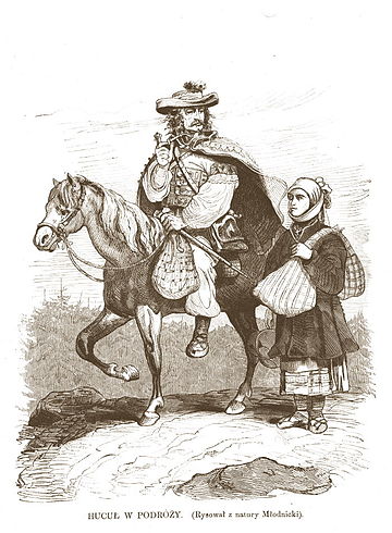 Typy mieszkańców Galicji – góral huculski w podróży, litografia 1872