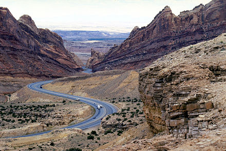 I-70 passes through Spotted Wolf Canyon at the eastern edge of the San Rafael Swell.