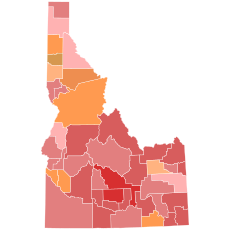 Results by county:
.mw-parser-output .legend{page-break-inside:avoid;break-inside:avoid-column}.mw-parser-output .legend-color{display:inline-block;min-width:1.25em;height:1.25em;line-height:1.25;margin:1px 0;text-align:center;border:1px solid black;background-color:transparent;color:black}.mw-parser-output .legend-text{}
Otter
40-50%
50-60%
60-70%
70-80%
Fulcher
40-50%
50-60%
60-70%
70-80% Idaho gubernatorial Republican primary, 2014.svg