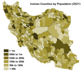 Population of Iranian provinces and counties in 2021