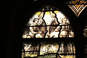 English: Detail of the stained-glass window number 63 in the Sint Janskerk at Gouda, Netherlands: "The Ascension"