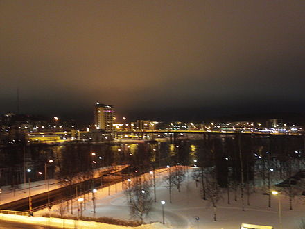 Night view across Pielisjoki river, Joensuu