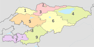 Kyrgyzstan, administrative divisions - Nmbrs - colored.svg