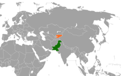 Карта с указанием местоположения Кыргызстана и Пакистана
