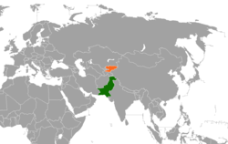 Map indicating locations of Kyrgyzstan and Pakistan