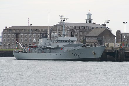 LÉ Aisling (P23) alongside the former Victualling Storehouses of 1807-24