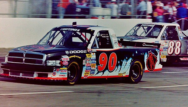 The trucks of Lance Norick (No. 90) and Terry Cook (No. 88) racing in 1998