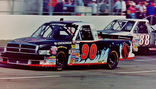 The trucks of Lance Norick (No. 90) and Terry Cook (No. 88) racing in 1998