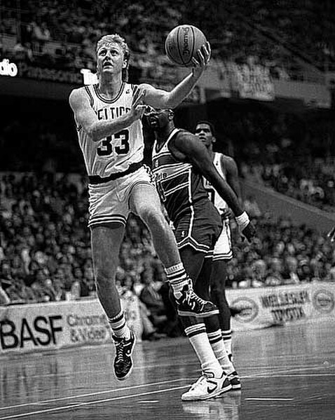 Bird playing for the Celtics in a game against the Washington Bullets