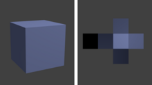 Cube with a simple lightmap (shown on the right). Lightmap Cube Sample.png