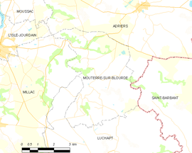 Mapa obce Mouterre-sur-Blourde