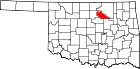 Harta statului Oklahoma indicând comitatul Pawnee