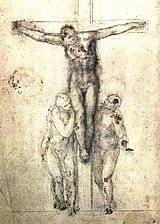 Распятие микеланджело. Распятый Иисус Микеланджело. Распятие Христа картина Микеланджело. Микеланджело Буонарроти Распятие Христа картина.