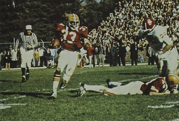 Iowa State tailback Mike Strachan #33 carries the football during a 1972 game against Oklahoma