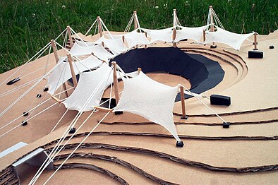 Prizip-Modell für die Dächer einer Sportanlage (Olympiapark (München), in größerem Umfang gebaut, 20. Jahrh.)