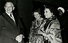 Kirk at the High Commissioner's Reception,New Delhi,29 December 1973,with Indian Prime Minister Indira Gandhi Mr Kirk at the High Commissioner's Reception (9627638726).jpg