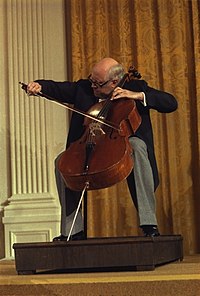 The Duport Stradivarius being played by Mstislav Rostropovich in 1978. Mstislav Rostropovich 1978.jpg