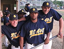 Aggies baseball players in the dugout during the 2007 MEAC baseball tournament NCA&T Aggies baseball (cropped).jpg