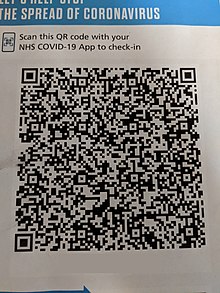 A venue poster showing a QR code to use with the NHS COVID-19 app NHS COVID-19 QR code poster.jpg