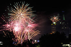 The 2008-09 Melbourne NYE fireworks, as seen from Alexandra Gardens NYE melb 2008.jpg