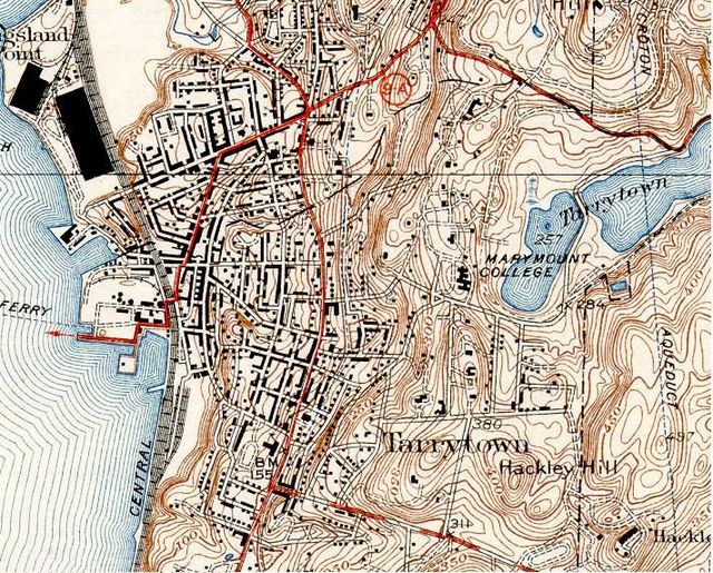 Tarrytown, including US 9 and NY 9A, in 1938.