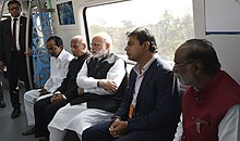K. Chandrashekar Rao with Prime Minister Narendra Modi in Hyderabad Metro in 2017 Narendra Modi taking a ride in Hyderabad Metro along with the Governor of Andhra Pradesh and Telangana, Shri E.S.L. Narasimhan, the Chief Minister of Telangana.jpg