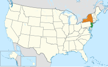 New York state and New Jersey on a map