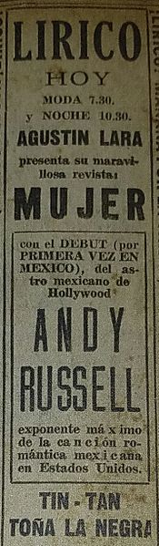 File:Newpaper clipping in Spanish advertising show at the Lyric Theater 1953.jpg