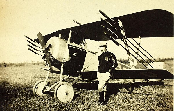 A Nieuport 11 armed with Le Prieur rockets and an overwing Lewis gun