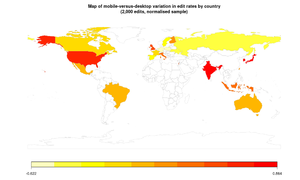 Fig. 8: variation between mobile and desktop edits, per country (normalised sample)