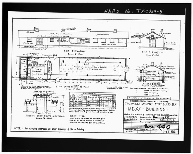 File:PHOTOGRAPHIC COPY OF ORIGINAL CONSTRUCTION DRAWING, DATED JUNE 14, 1919, 7TH CAVALRY CANTONMENT MESS BUILDING, WAR DEPARTMENT, CONSTRUCTION DIVISION, PLAN No. 316A, COPY ON FILE HABS TEX,71-ELPA,7-5.tif