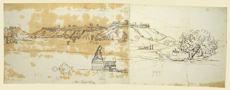 File:Panorama of the Fort, Kalinjar. Temple in foreground with sketch of plan..jpg