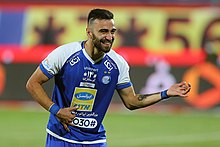 An association football player playing air guitar as a goal celebration Persepolis FC vs Esteghlal FC, 26 August 2020 - 108.jpg