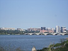 The Potomac River in Washington, D.C., with Arlington Memorial Bridge in the foreground and Rosslyn, Arlington, Virginia in the background