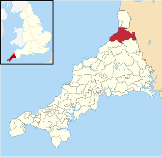 2013-2021 division boundaries shown within Cornwall Poundstock electoral division map 2013.svg