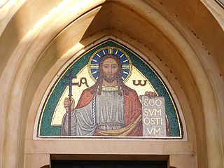Mosaic of Jesus Christ on the Church of Virgin Mary (New Town, Prague)