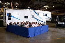 President Barack Obama addressing employees in 2009 President Barack Obama addressing Employees at Monaco RV manufacturing.jpg