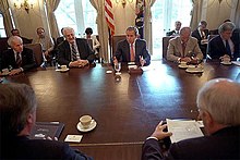 Biden and other members of Congress meet with President George W. Bush to discuss his trip to the Genoa G-8 Summit in 2001 President George W. Bush meets with members of Congress to discuss his recent tip to the Genoa G-8 Summit.jpg