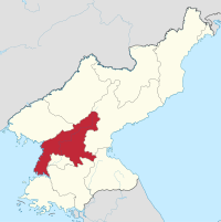 Kort over Nordkorea med Sydpyongan markeret