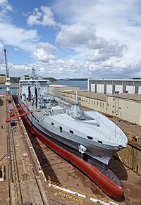 Tidesurge undergoing fitting out in A&P Falmouth, England. RFA Tidesurge (28830640747).jpg