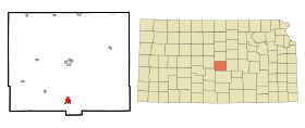 Rice County Kansas Incorporated and Unincorporated areas Sterling Highlighted.svg